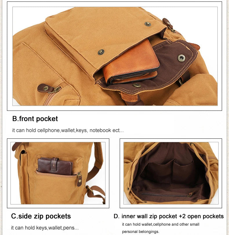 Fashion Vintage Leather military Canvas Backpack