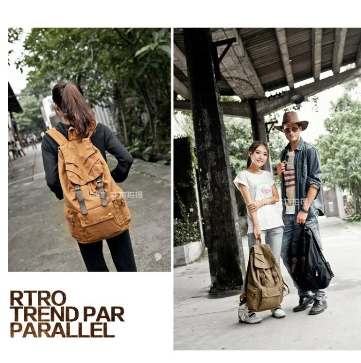 Fashion Vintage Leather military Canvas Backpack