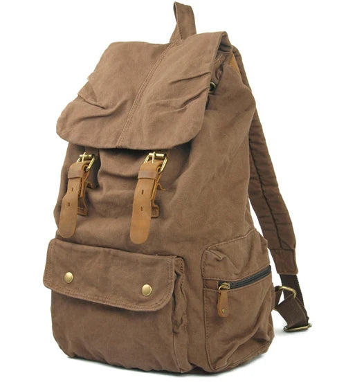 Fashion Vintage Leather military Canvas Backpack
