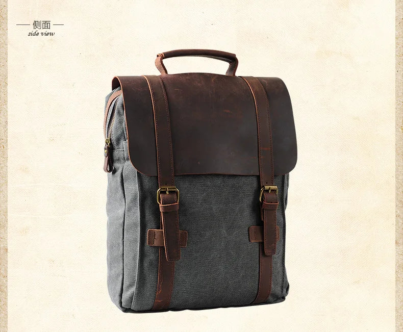 Leather military Canvas Backpack