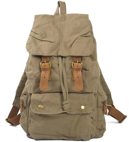 Fashion Vintage Leather military Canvas Backpack