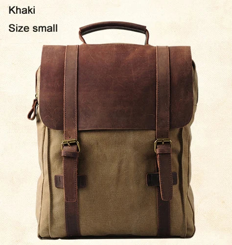 Leather military Canvas Backpack