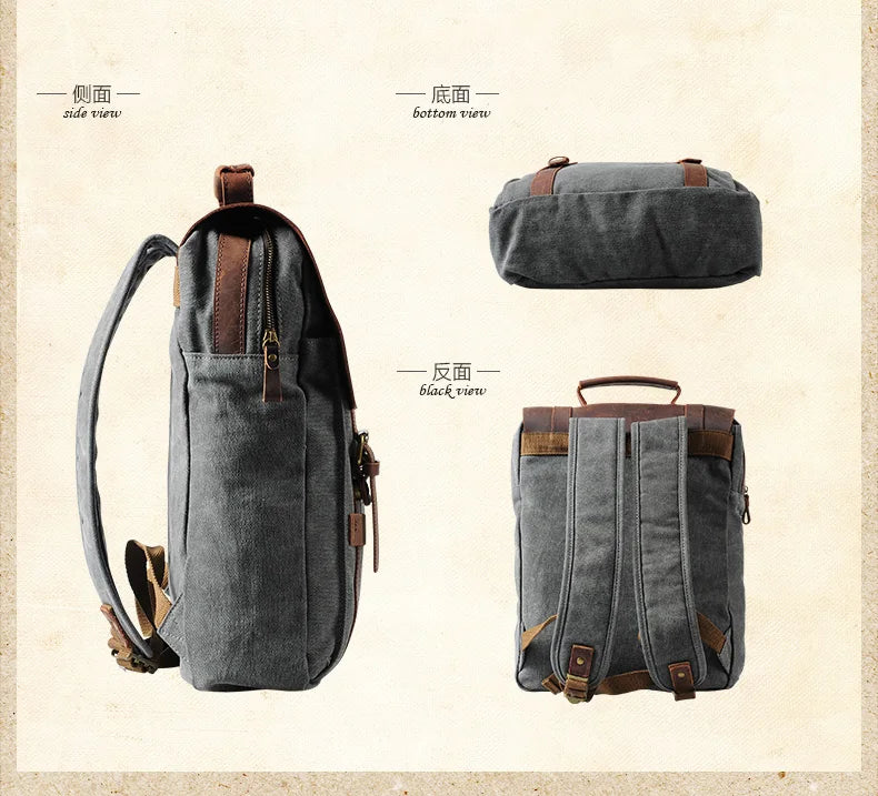 Leather military Canvas Backpack