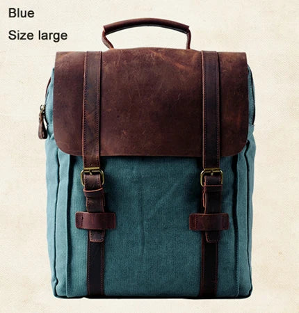 Leather military Canvas Backpack