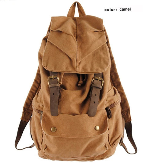 Fashion Vintage Leather military Canvas Backpack