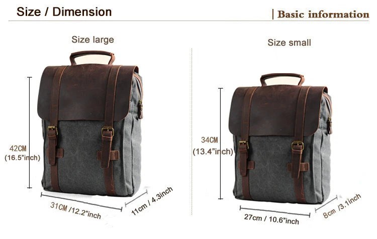 Leather military Canvas Backpack