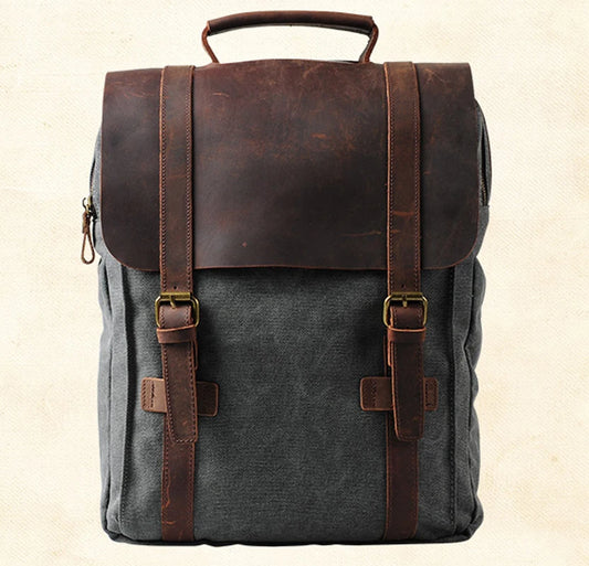 Leather military Canvas Backpack