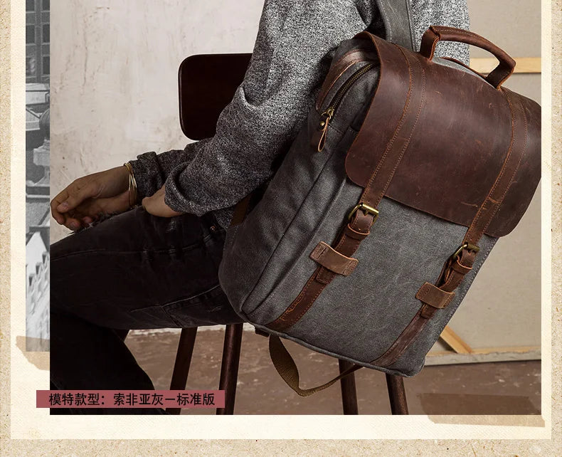 Leather military Canvas Backpack