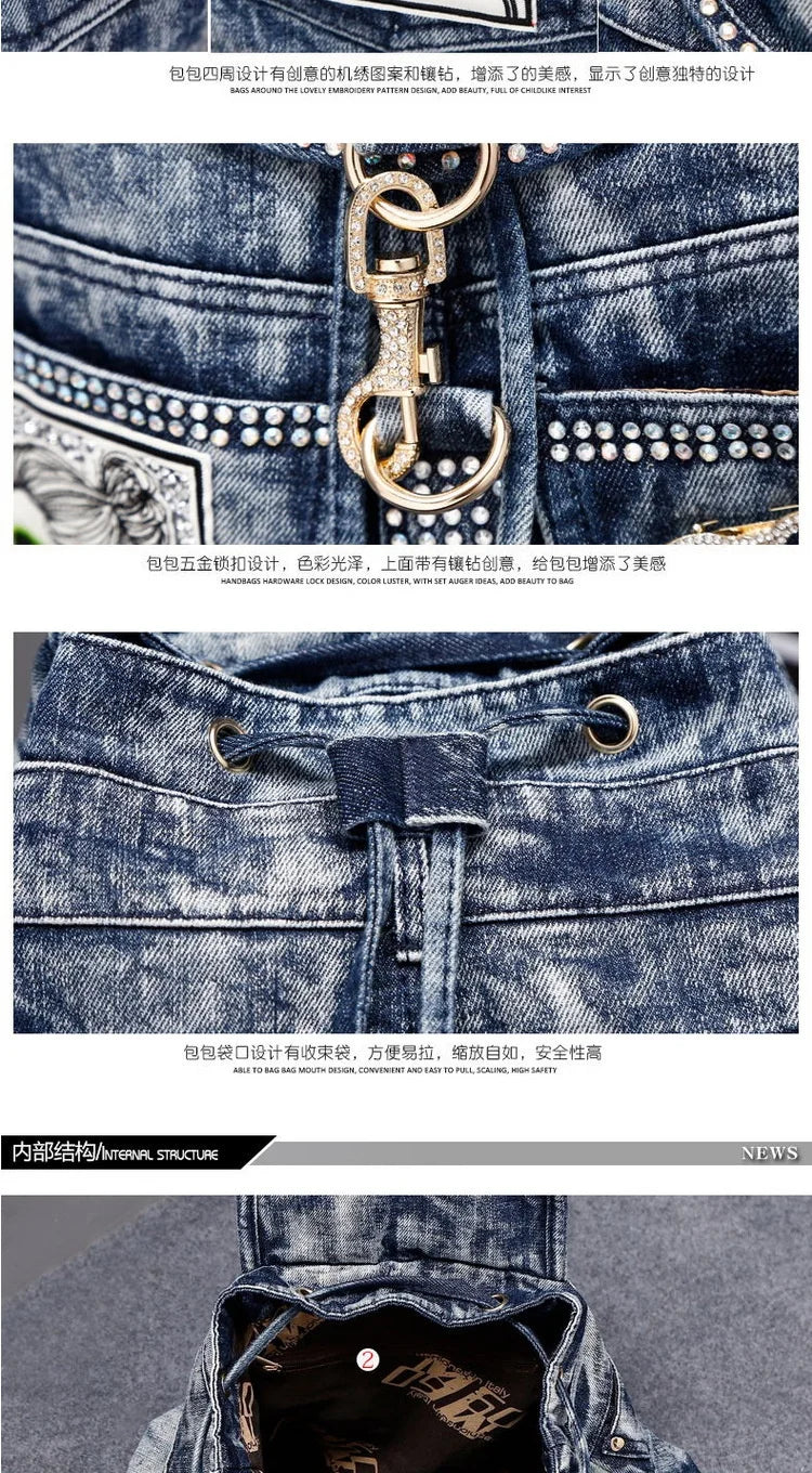 Fashion Denim Women Casual Backpack