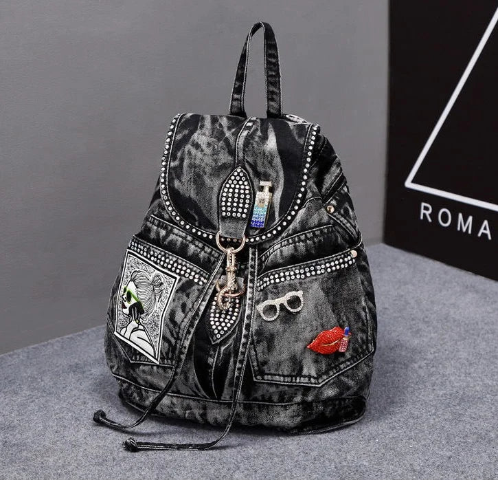 Fashion Denim Women Casual Backpack